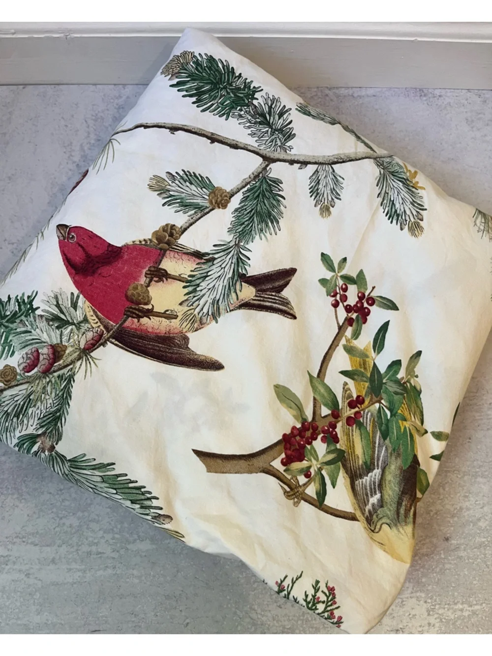 Pottery Barn Duvet Cover Fauna Birds Full/Queen White Cotton Woodsy Cabin Charm